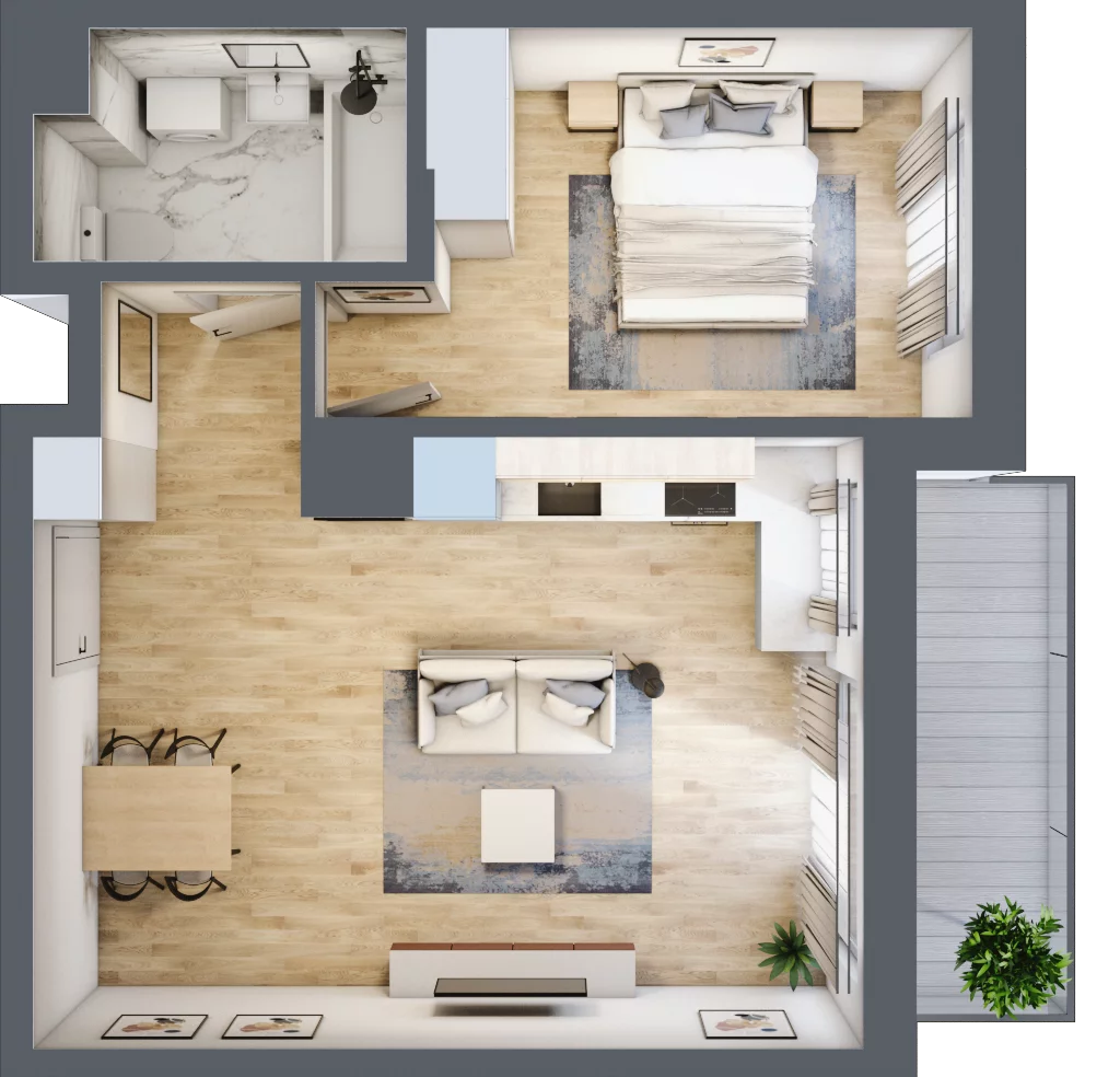 2 pokoje, mieszkanie 45,02 m², piętro 1, oferta nr 19, Aura Mokotów II, Warszawa, Mokotów, Siekierki, ul. Bluszczańska