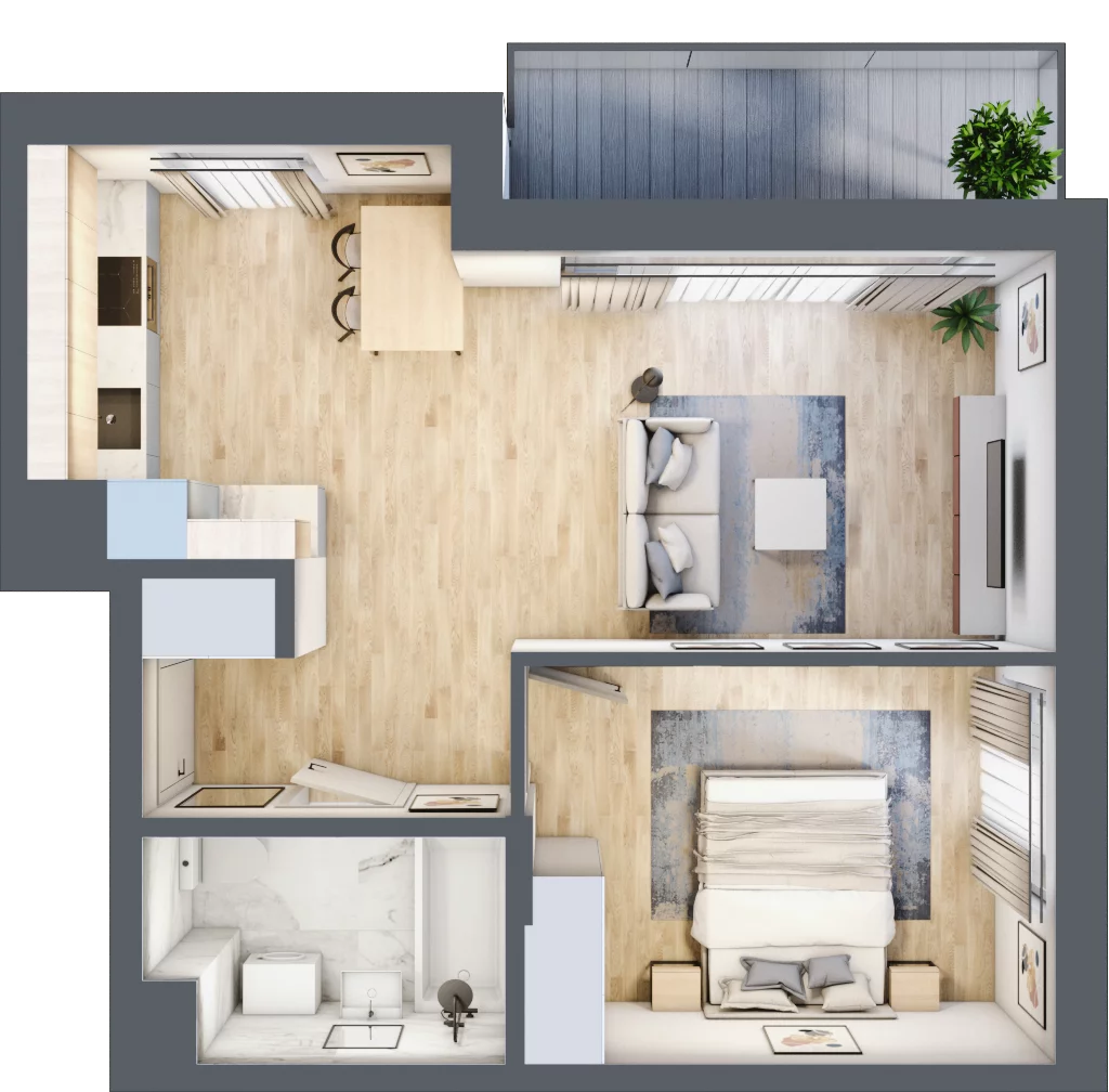 2 pokoje, mieszkanie 44,58 m², piętro 1, oferta nr 20, Aura Mokotów II, Warszawa, Mokotów, Siekierki, ul. Bluszczańska