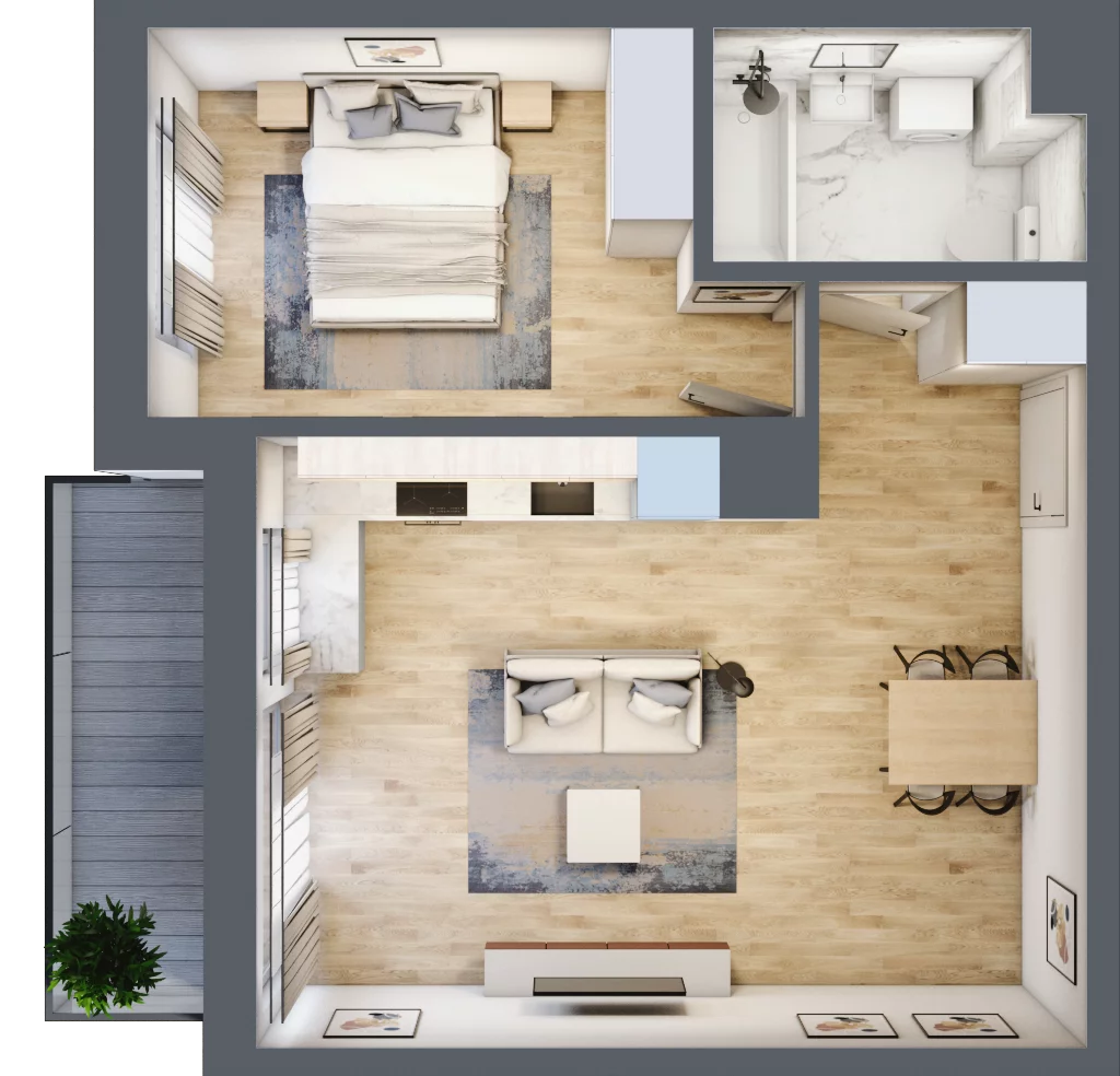 2 pokoje, mieszkanie 45,69 m², piętro 1, oferta nr 22, Aura Mokotów II, Warszawa, Mokotów, Siekierki, ul. Bluszczańska