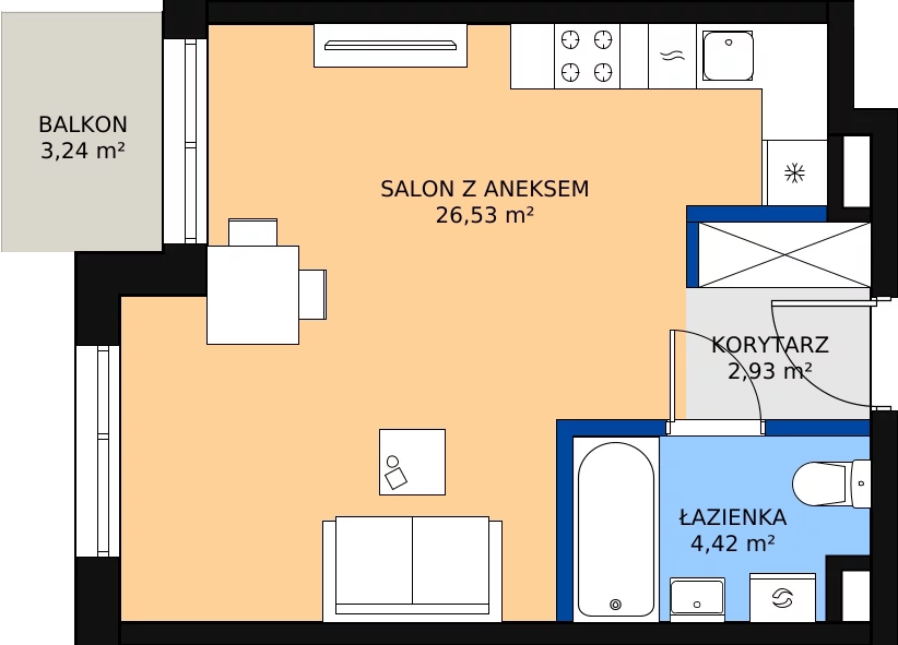Zalety mieszkania 33.88 m², 25