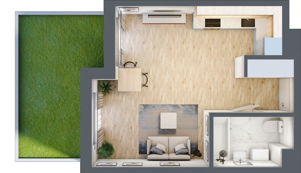 1 pokój, mieszkanie 33,87 m², parter, oferta nr 38, Aura Mokotów II, Warszawa, Mokotów, Siekierki, ul. Bluszczańska