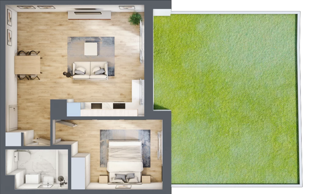 2 pokoje, mieszkanie 49,24 m², parter, oferta nr 43, Aura Mokotów II, Warszawa, Mokotów, Siekierki, ul. Bluszczańska