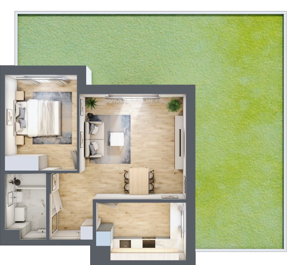 2 pokoje, mieszkanie 48,98 m², parter, oferta nr 47, Aura Mokotów II, Warszawa, Mokotów, Siekierki, ul. Bluszczańska