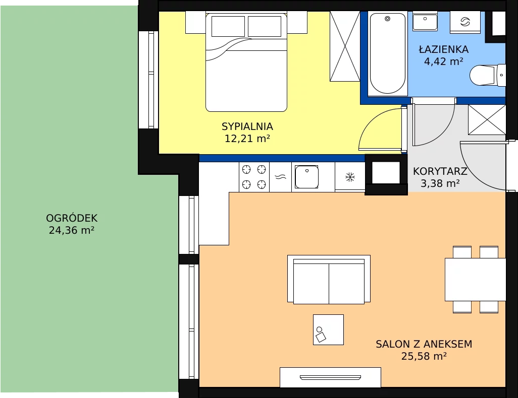Zalety apartamentu 45.59 m², 48