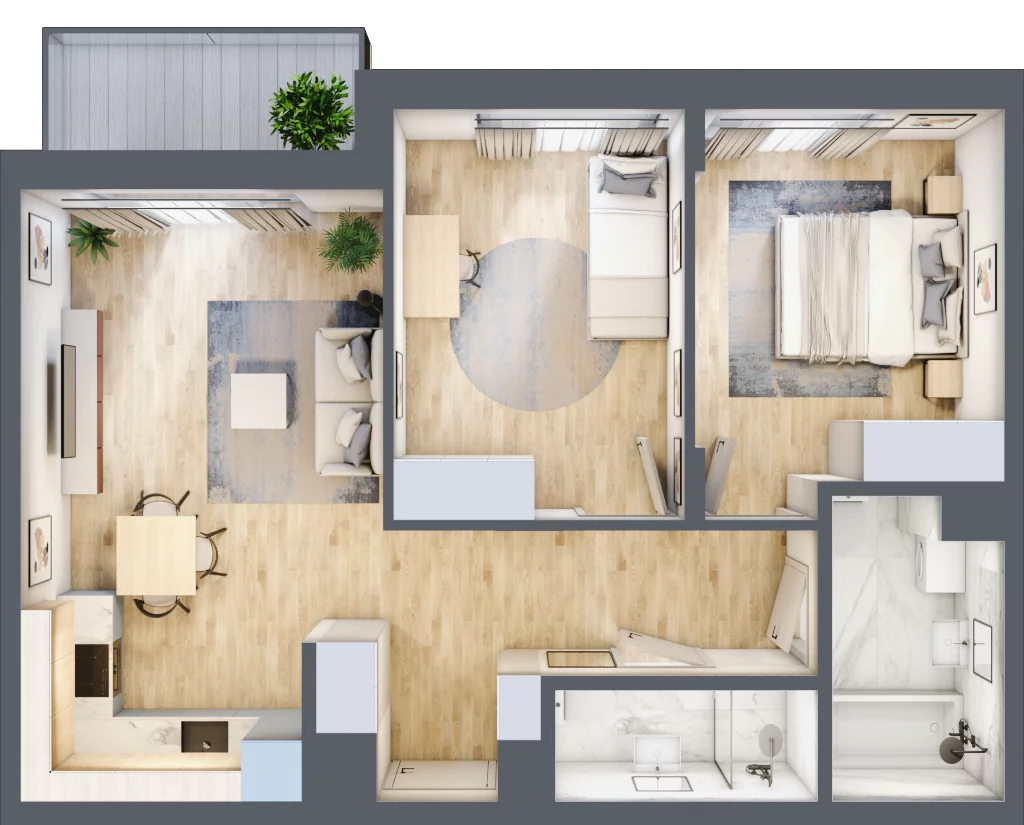 3 pokoje, mieszkanie 60,49 m², piętro 1, oferta nr 50, Aura Mokotów II, Warszawa, Mokotów, Siekierki, ul. Bluszczańska