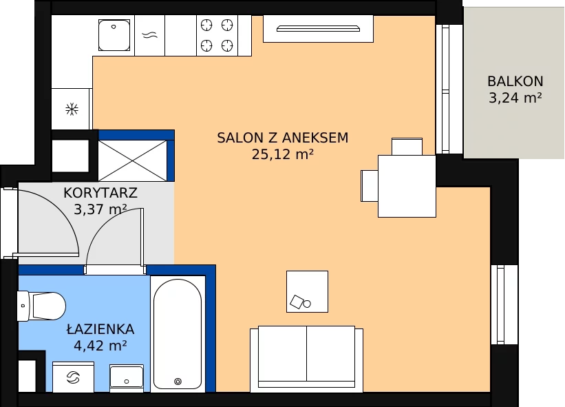 Zalety apartamentu 32.91 m², 54