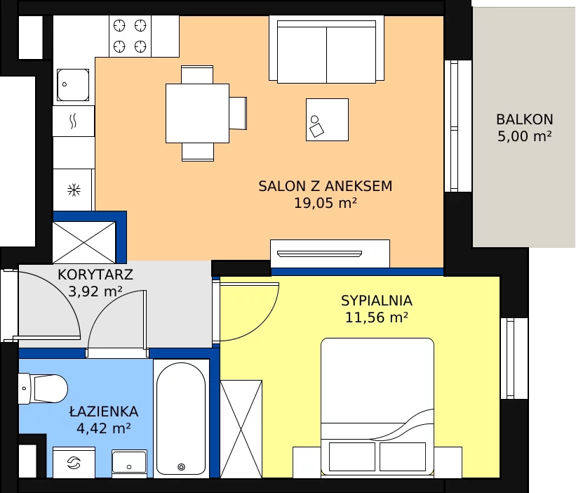 Zalety apartamentu 38.95 m², 57