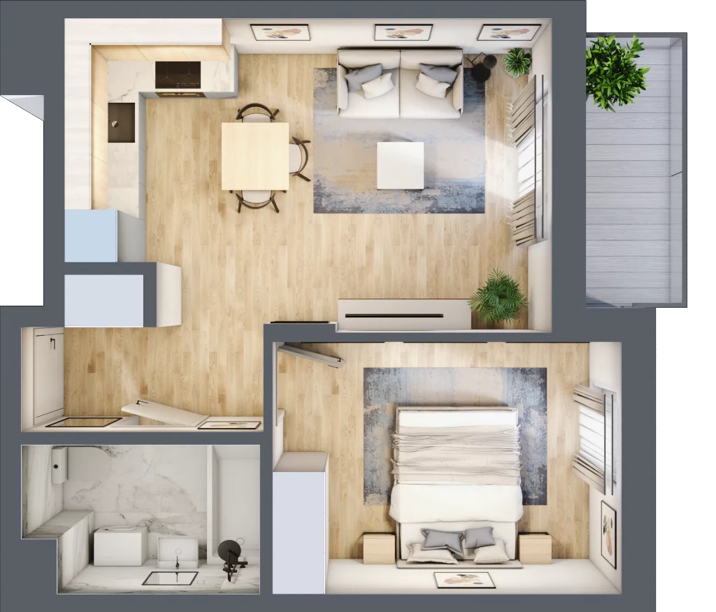 2 pokoje, mieszkanie 38,95 m², piętro 1, oferta nr 57, Aura Mokotów II, Warszawa, Mokotów, Siekierki, ul. Bluszczańska