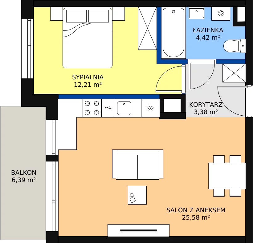 Zalety apartamentu 45.59 m², 61