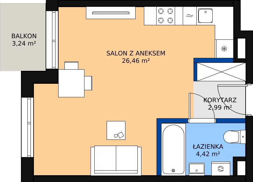 Zalety apartamentu 33.87 m², 64