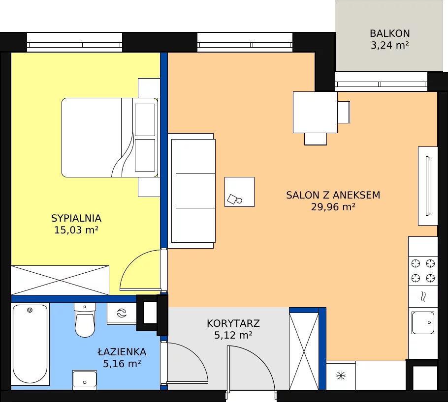 Zalety mieszkania 55.27 m², 97