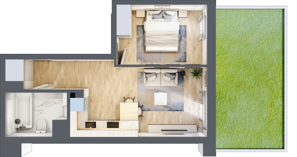 2 pokoje, mieszkanie 38,26 m², parter, oferta nr 106, Aura Mokotów II, Warszawa, Mokotów, Siekierki, ul. Bluszczańska