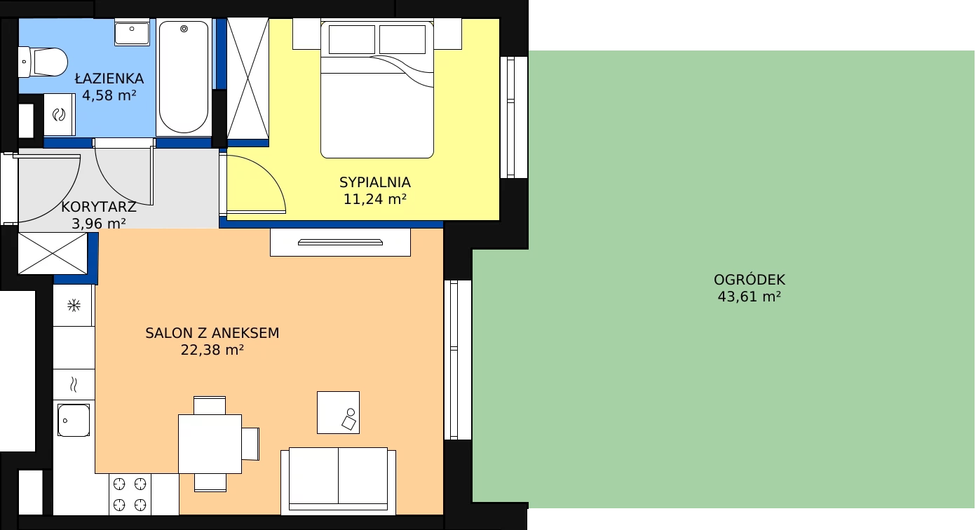 Zalety apartamentu 42.16 m², 113