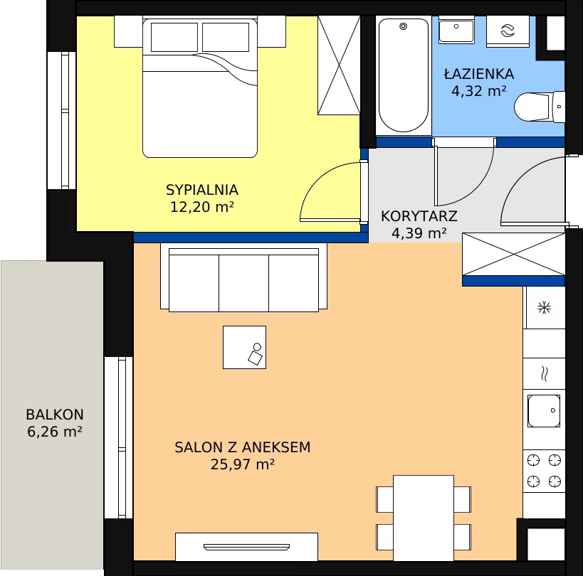 Zalety mieszkania 46.88 m², 116