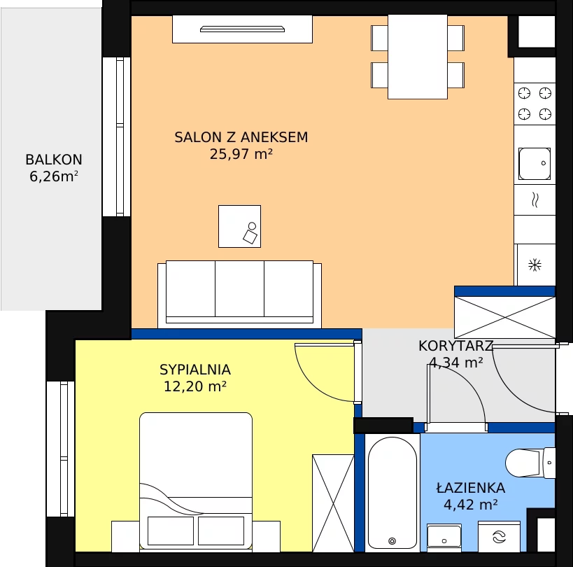 Zalety mieszkania 46.93 m², 117
