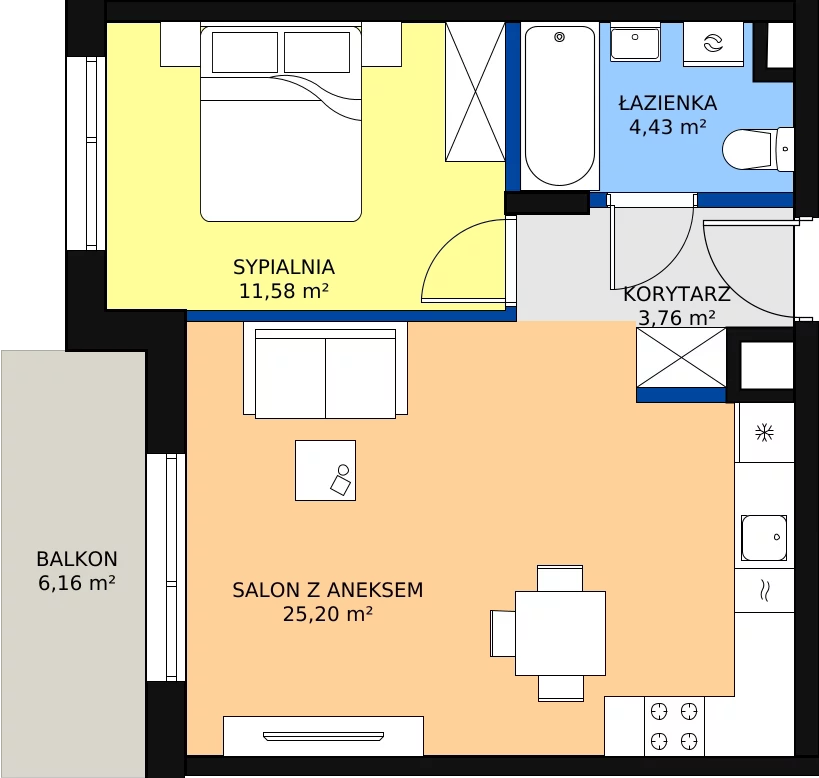 Zalety apartamentu 44.97 m², 118