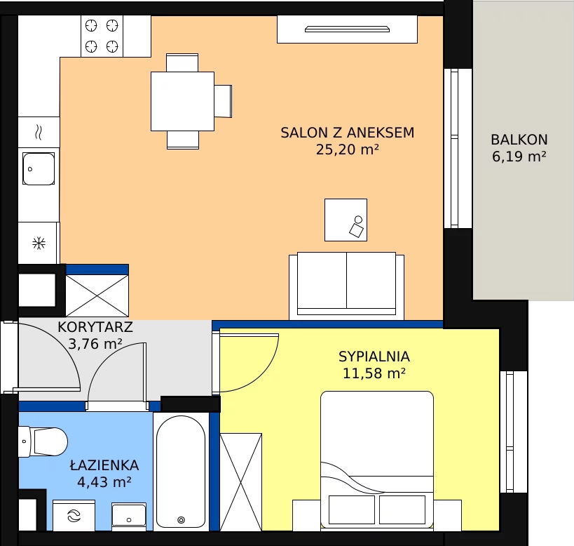 Zalety apartamentu 44.97 m², 136