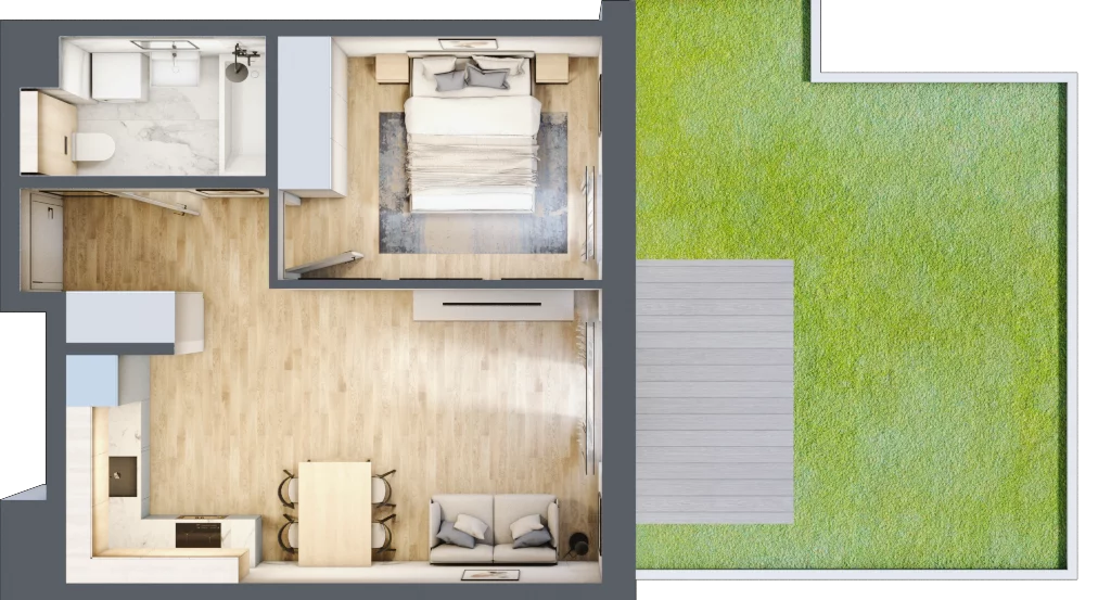 2 pokoje, mieszkanie 42,27 m², parter, oferta nr 52, Aura Nova, Ożarów Mazowiecki, ul. Kapucka / Widok