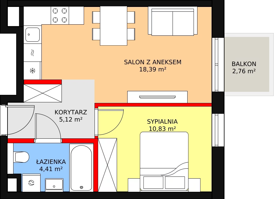 Nowe mieszkanie, 40,19 m², 2 pokoje, 3 piętro, oferta nr 84