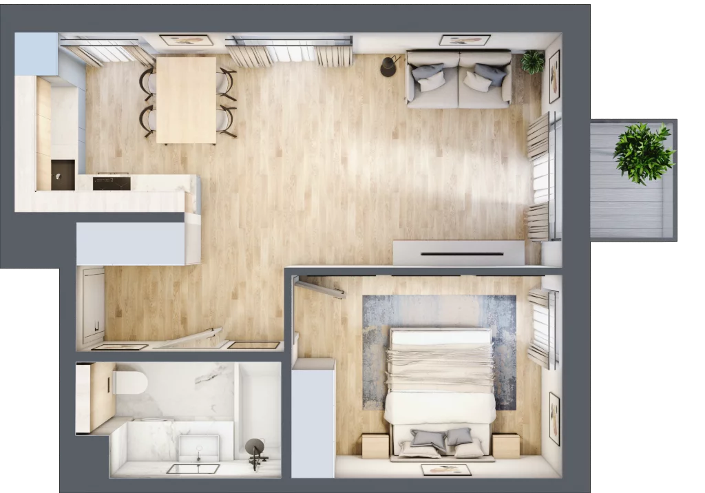 2 pokoje, mieszkanie 43,16 m², piętro 1, oferta nr C/015, Aura Nova, Ożarów Mazowiecki, ul. Kapucka / Widok