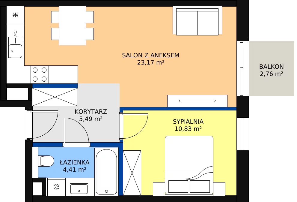 Zalety mieszkania 43.66 m², C/070