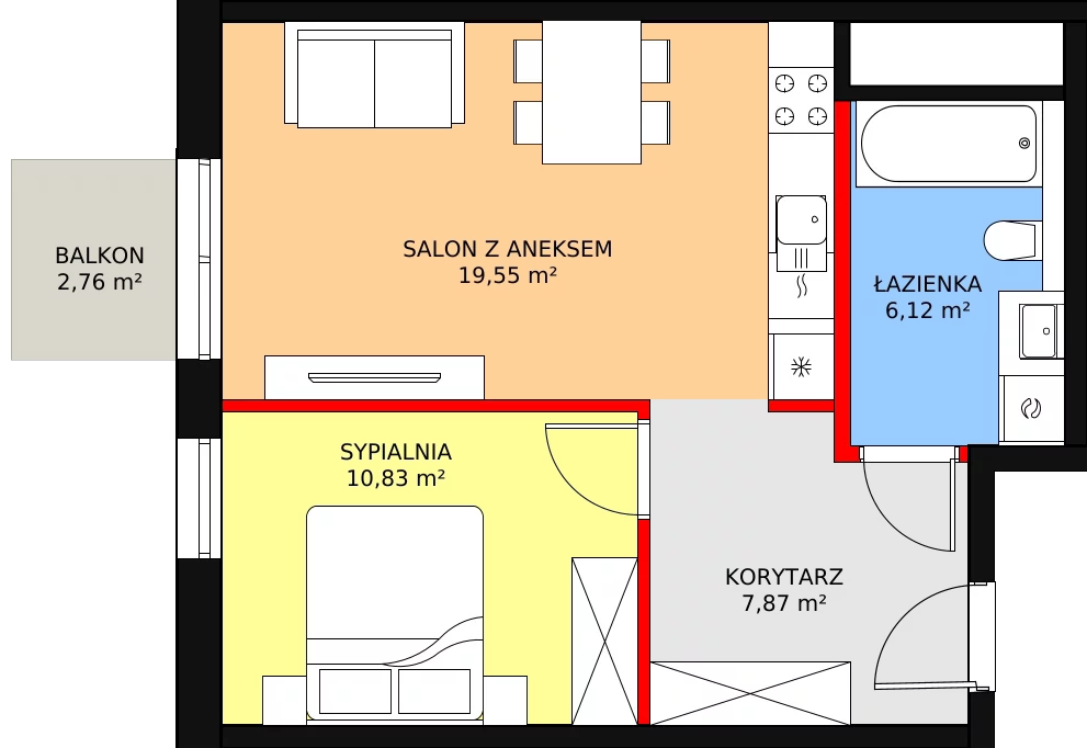 Nowe mieszkanie, 44,37 m², 2 pokoje, 1 piętro, oferta nr D/111