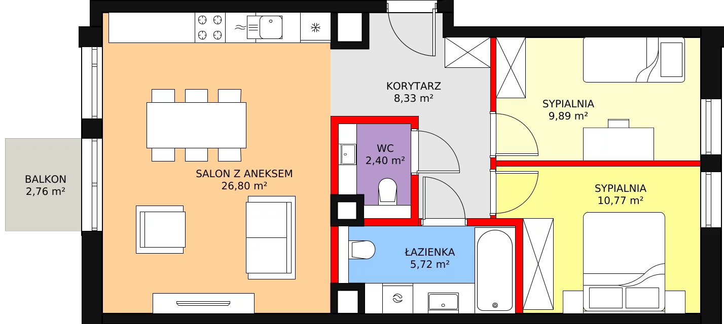 Nowe mieszkanie, 63,91 m², 3 pokoje, 3 piętro, oferta nr D/179