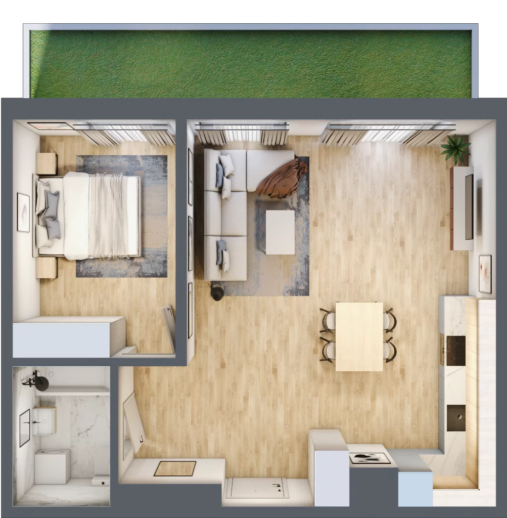 2 pokoje, mieszkanie 53,49 m², parter, oferta nr A2, Aura Mokotów I, Warszawa, Mokotów, Siekierki, ul. Bluszczańska