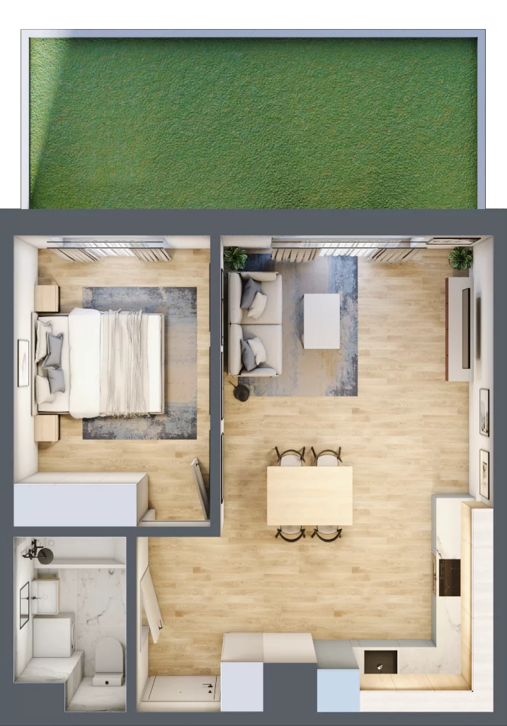 2 pokoje, mieszkanie 43,65 m², parter, oferta nr B10, Aura Mokotów I, Warszawa, Mokotów, Siekierki, ul. Bluszczańska