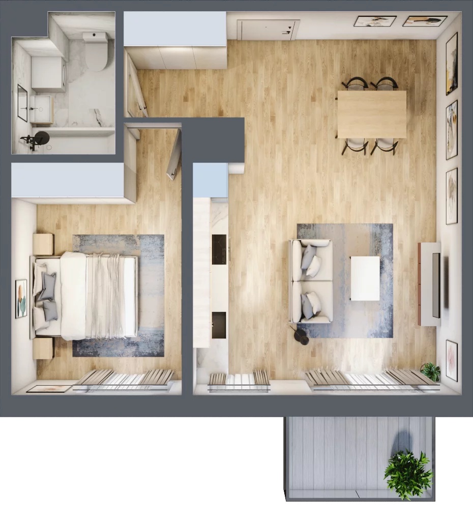 2 pokoje, mieszkanie 49,37 m², piętro 1, oferta nr B17, Aura Mokotów I, Warszawa, Mokotów, Siekierki, ul. Bluszczańska