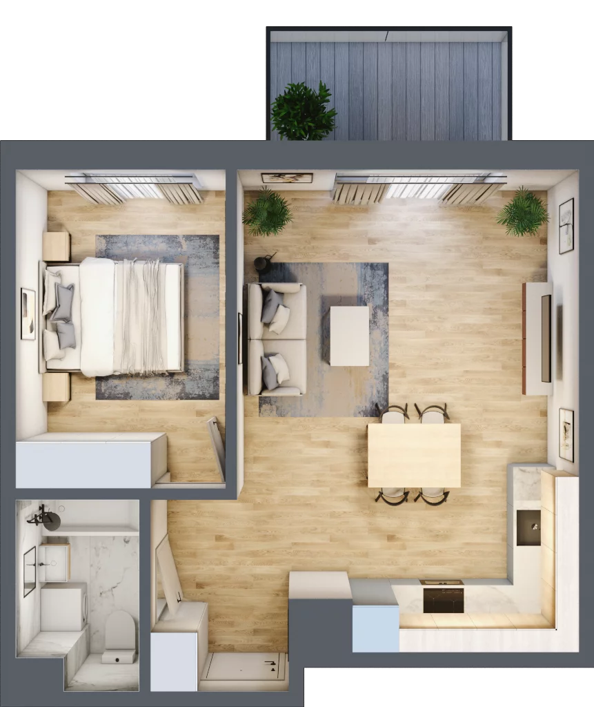2 pokoje, mieszkanie 44,94 m², piętro 1, oferta nr B23, Aura Mokotów I, Warszawa, Mokotów, Siekierki, ul. Bluszczańska