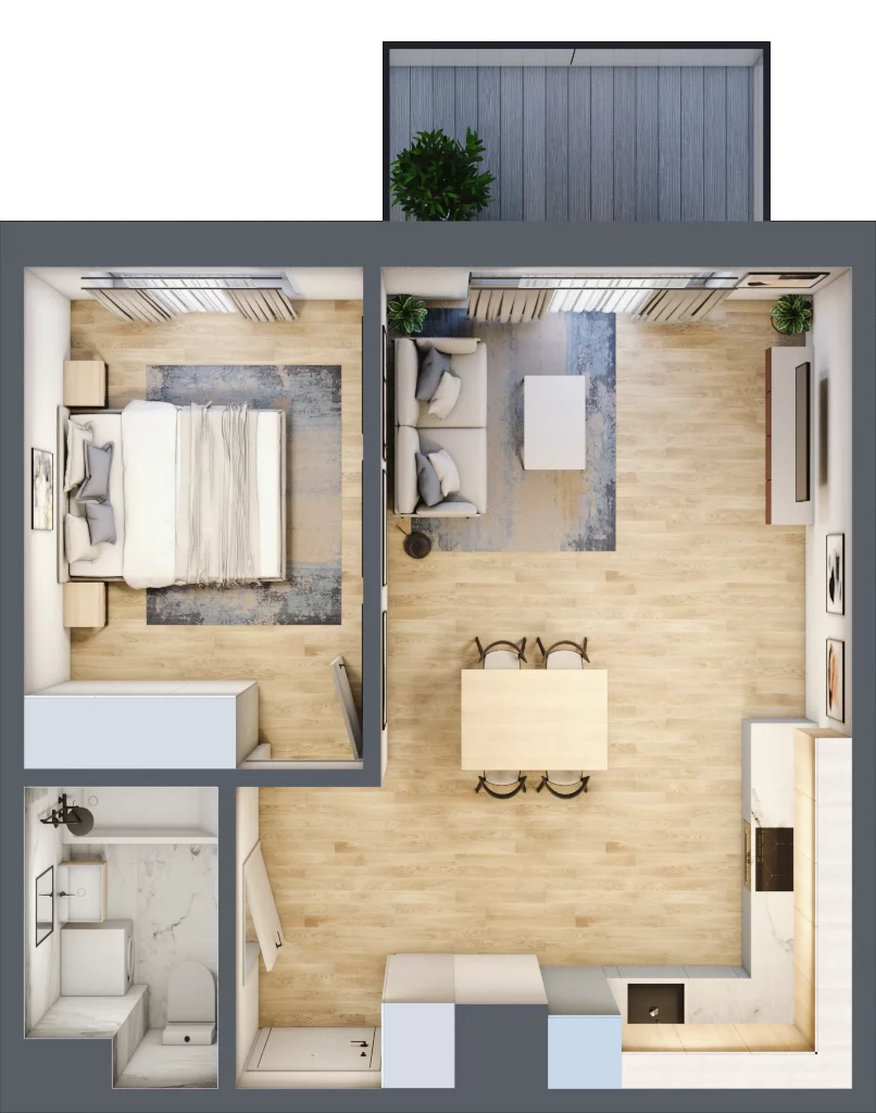 2 pokoje, mieszkanie 43,65 m², piętro 2, oferta nr B34, Aura Mokotów I, Warszawa, Mokotów, Siekierki, ul. Bluszczańska
