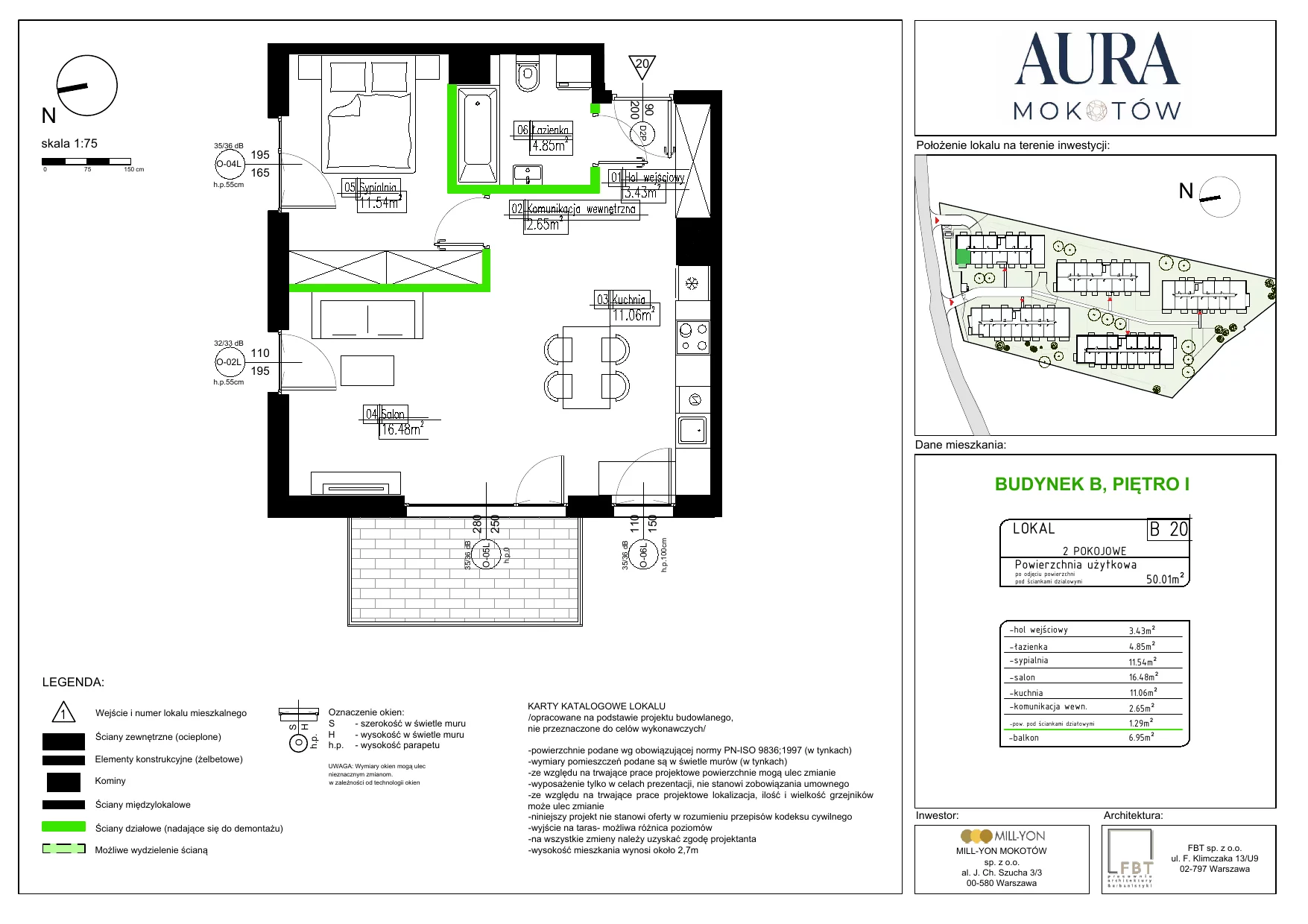 Mieszkanie 50,01 m², piętro 1, oferta nr B20, Aura Mokotów I, Warszawa, Mokotów, Siekierki, ul. Bluszczańska