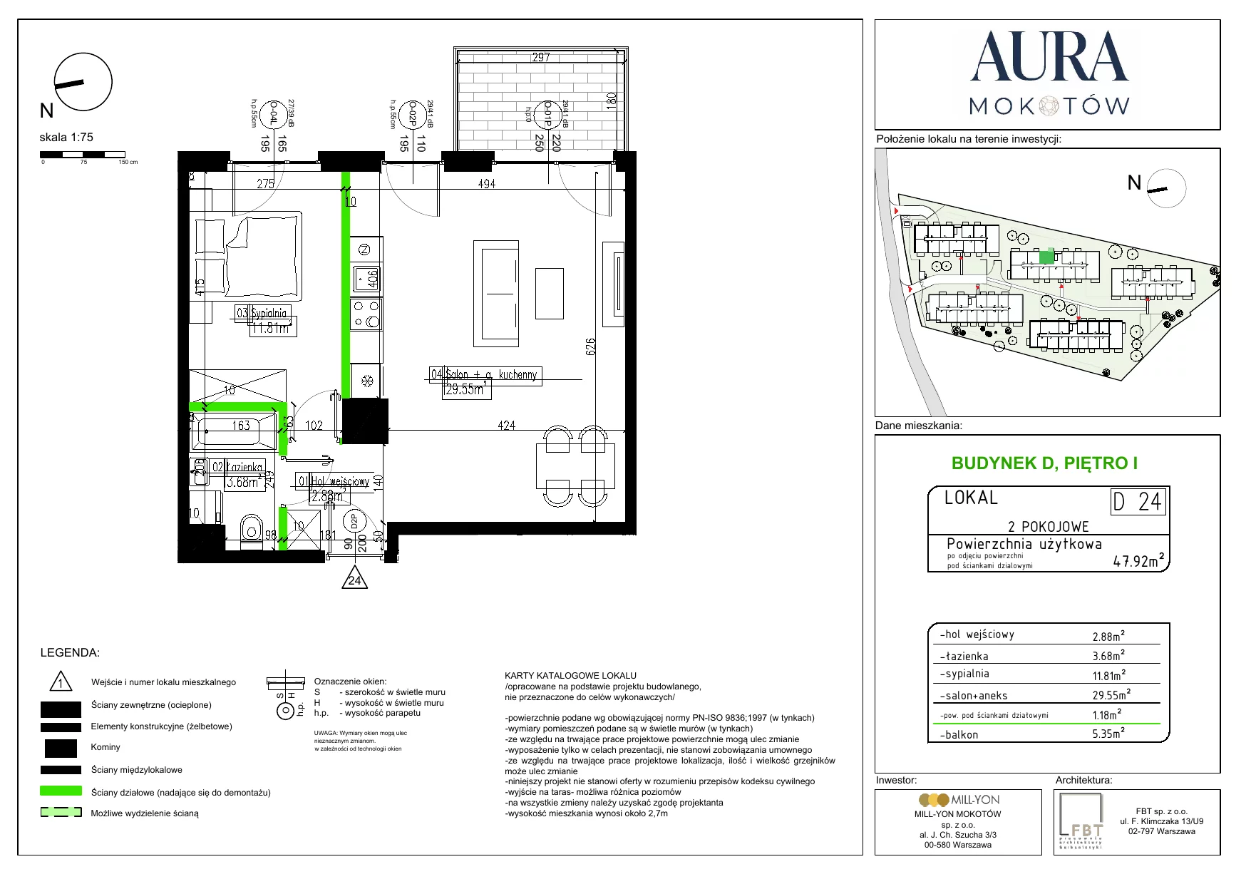 Mieszkanie 47,92 m², piętro 1, oferta nr D24, Aura Mokotów I, Warszawa, Mokotów, Siekierki, ul. Bluszczańska