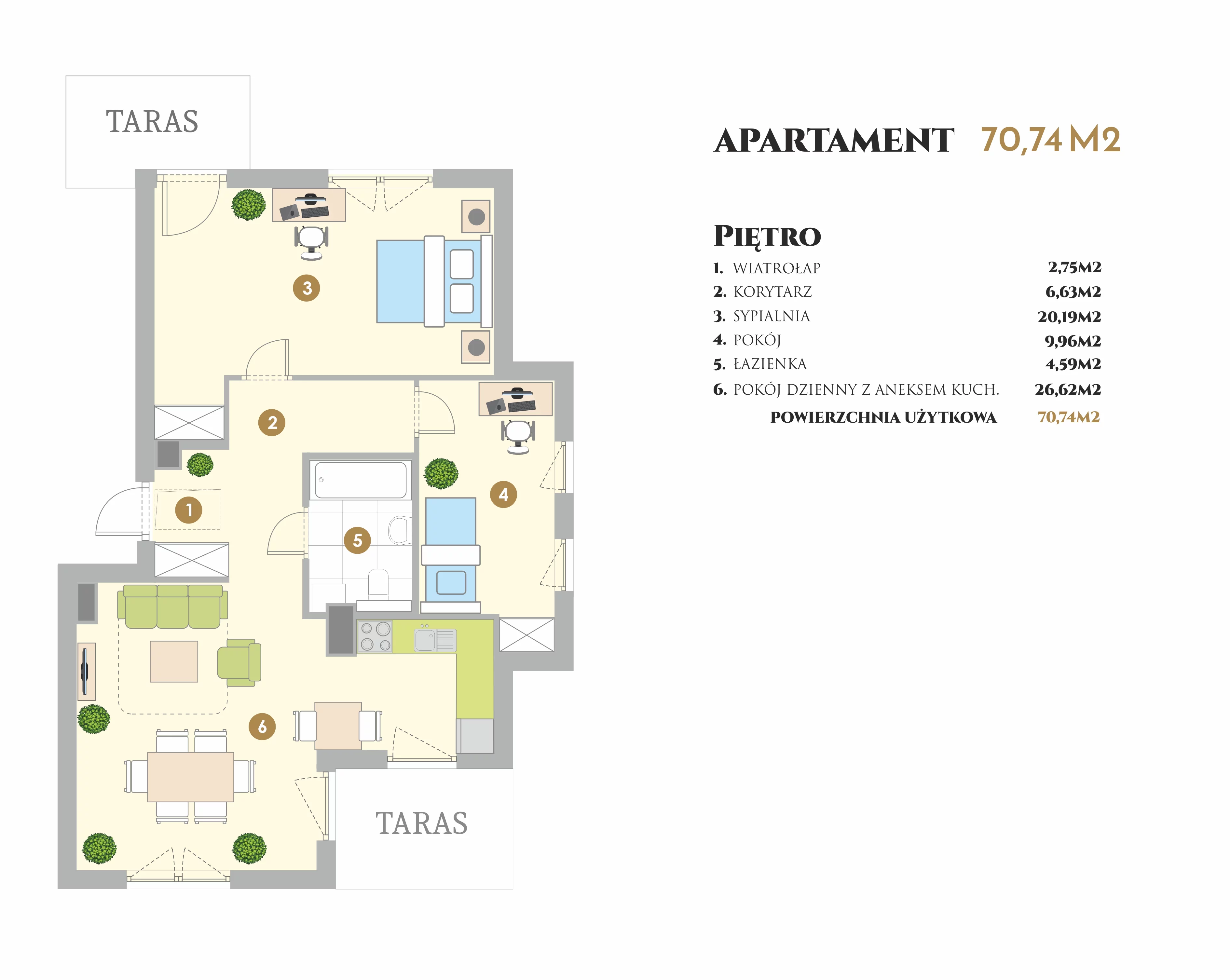 Apartament 71,00 m², piętro 1, oferta nr VI.18.2, Ogrody Tesoro VI, Pogórze, ul. Aleja Iberyjska