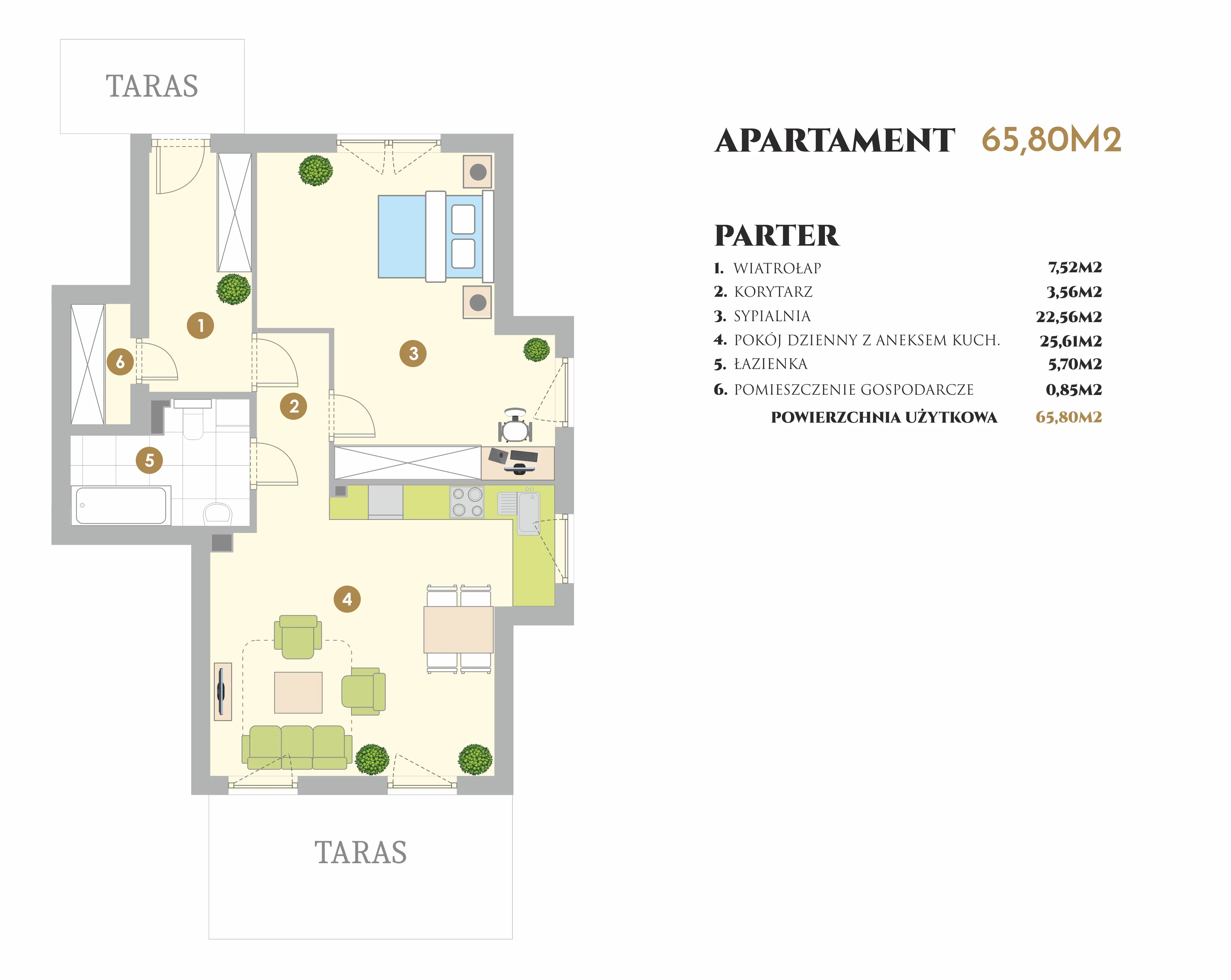 Apartament 66,00 m², parter, oferta nr VI.24.1, Ogrody Tesoro VI, Pogórze, ul. Aleja Iberyjska