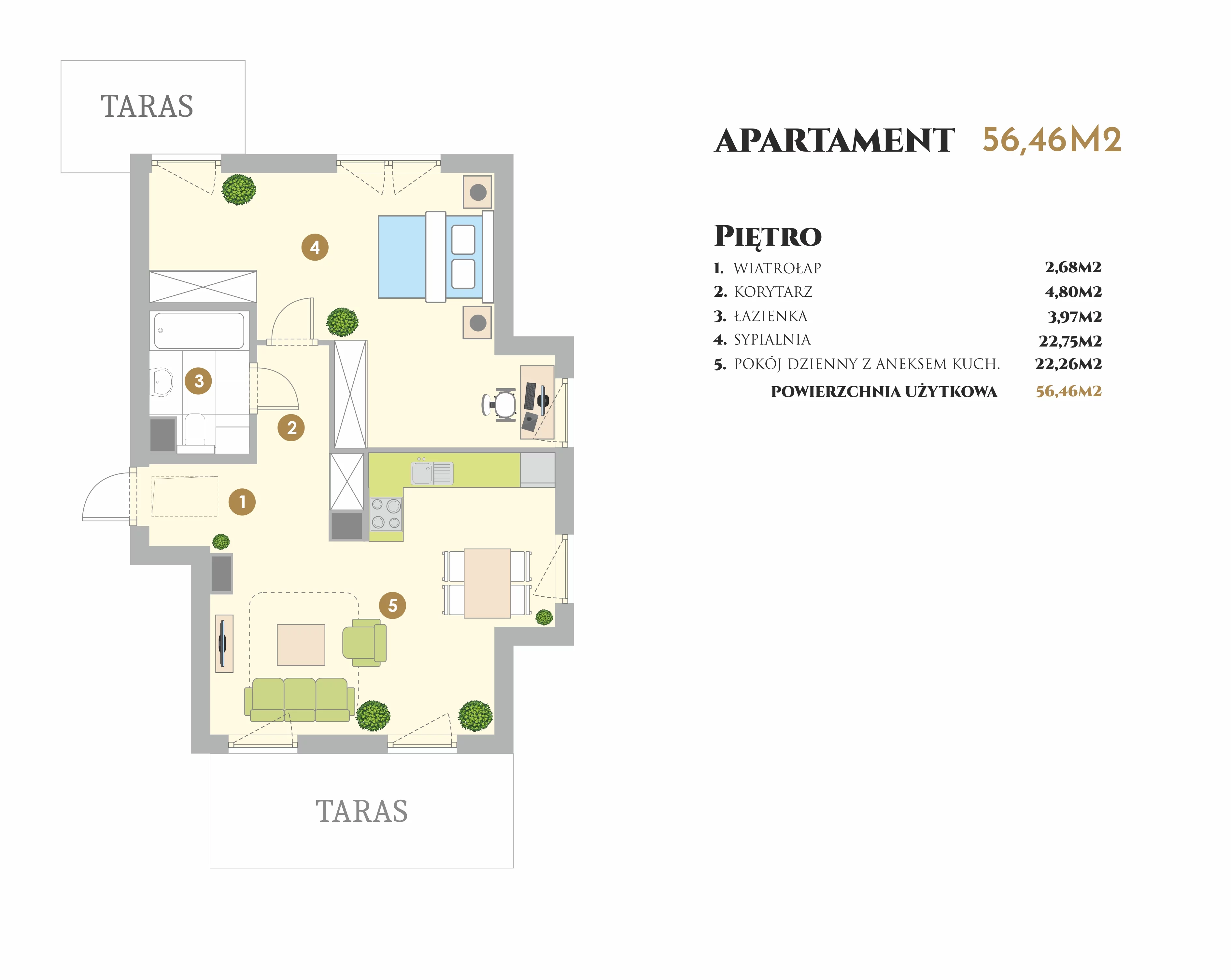 Apartament 56,00 m², piętro 1, oferta nr VI.24.2, Ogrody Tesoro VI, Pogórze, ul. Aleja Iberyjska