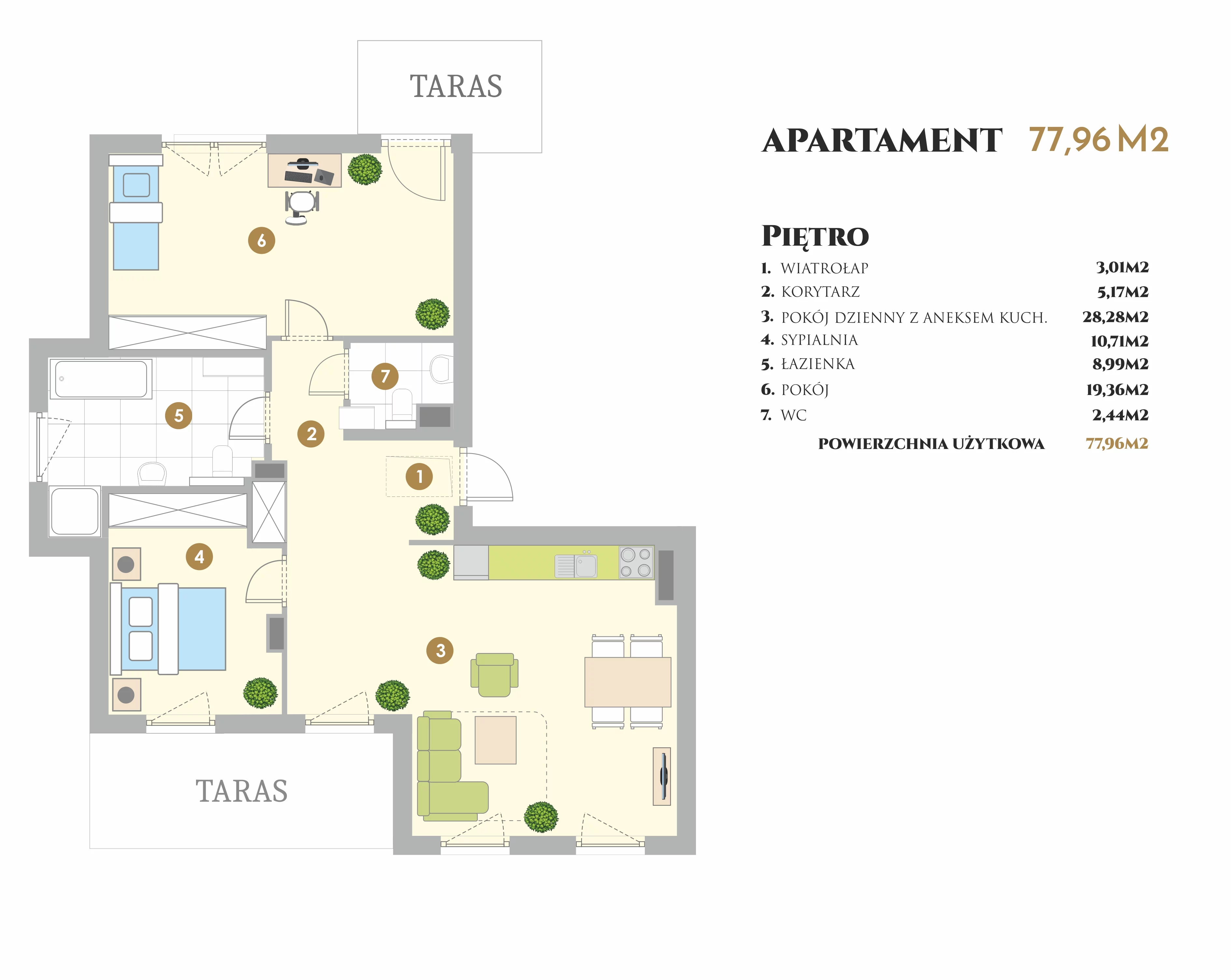 Apartament 78,00 m², piętro 1, oferta nr VI.21.2, Ogrody Tesoro VI, Pogórze, ul. Aleja Iberyjska