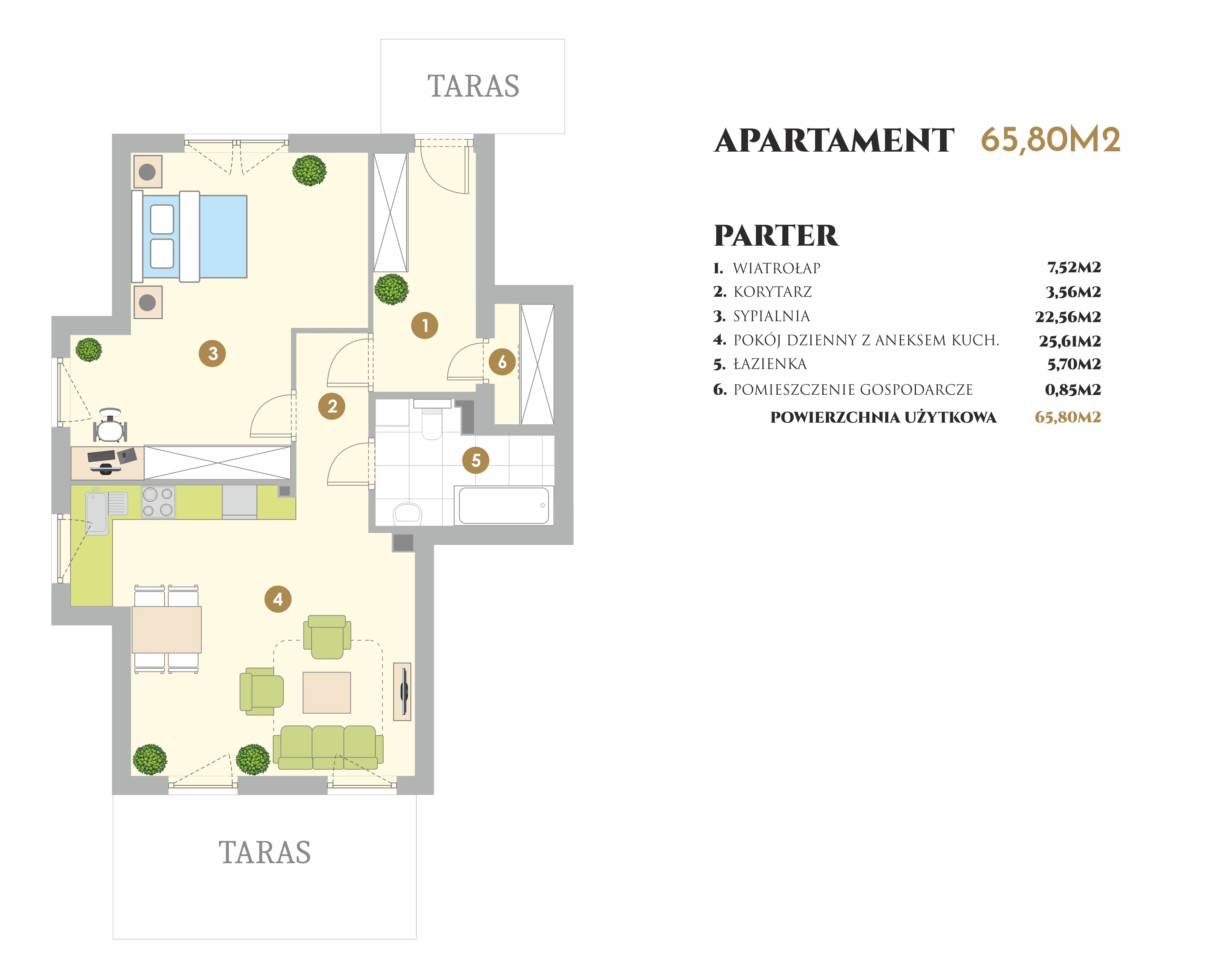 Apartament 66,00 m², parter, oferta nr VI.9.1, Ogrody Tesoro VI, Pogórze, ul. Aleja Iberyjska