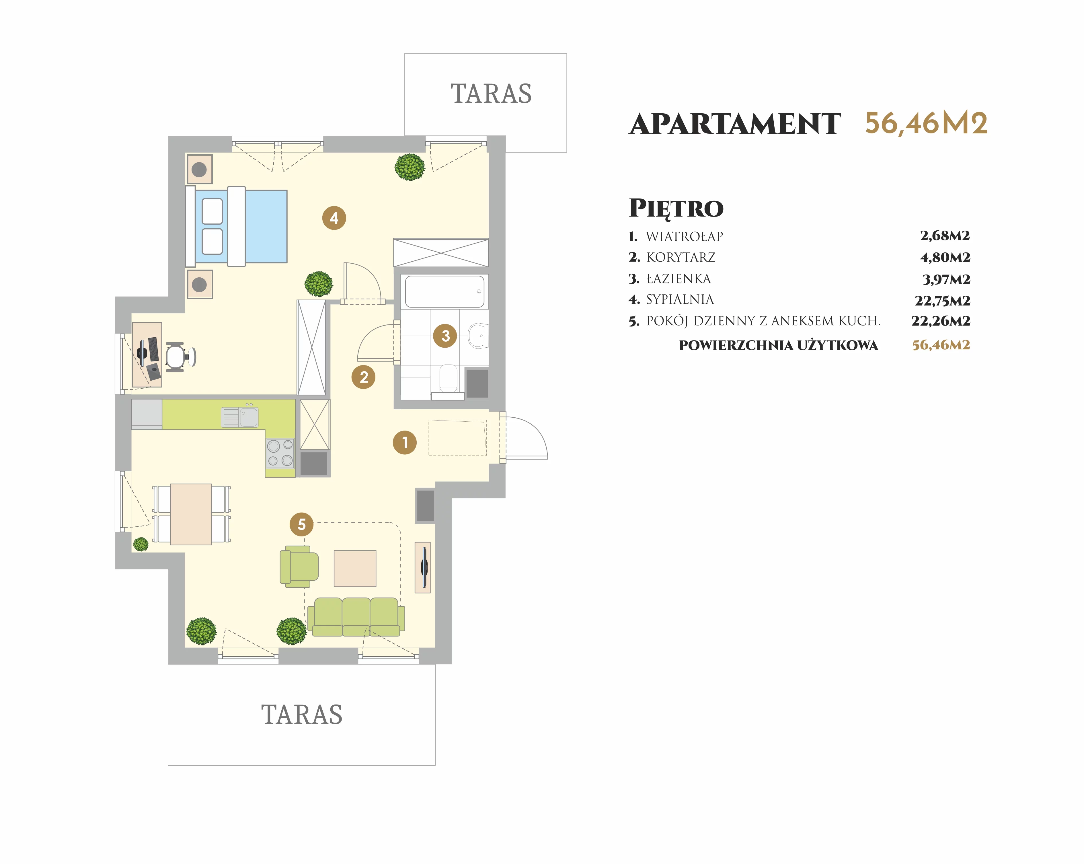 Apartament 56,00 m², piętro 1, oferta nr VI.11.2, Ogrody Tesoro VI, Pogórze, ul. Aleja Iberyjska