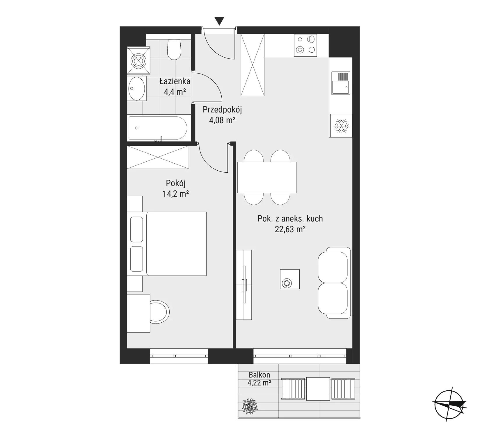 2 pokoje, mieszkanie 45,31 m², piętro 4, oferta nr mieszkanie 40, Bytkowska 3.0, Katowice, Wełnowiec-Józefowiec, ul. Bytkowska