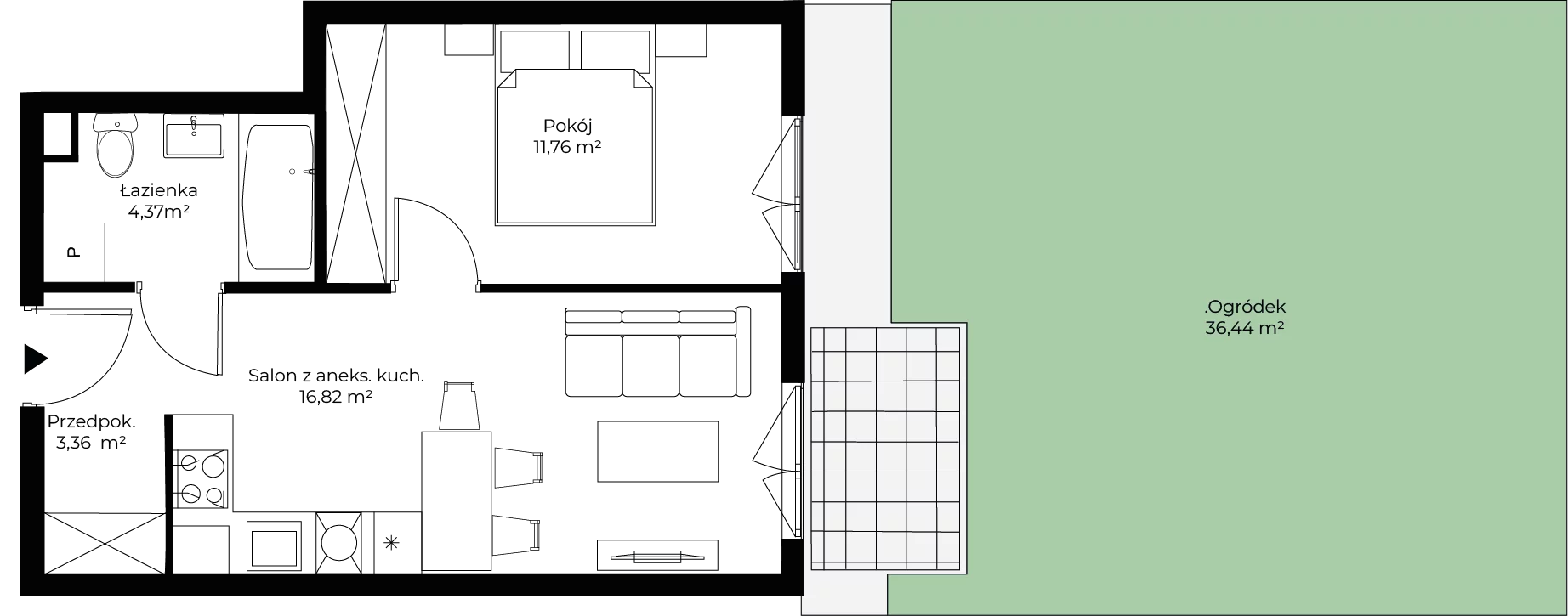 2 pokoje, mieszkanie 36,31 m², parter, oferta nr mieszkanie 109, Mikusińskiego 25, Katowice, Wełnowiec-Józefowiec, Wełnowiec, ul. Jana Mikusińskiego 25