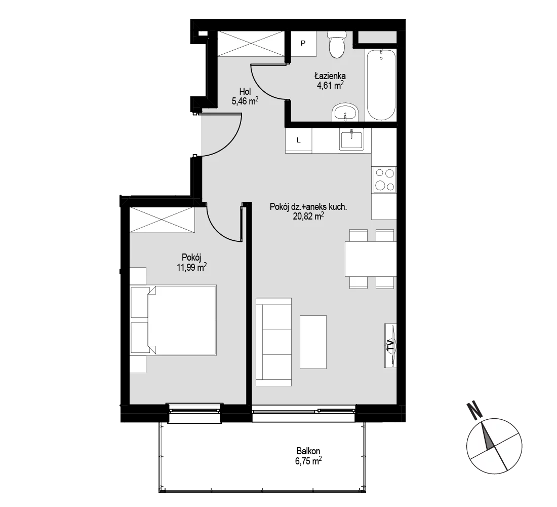 2 pokoje, mieszkanie 42,88 m², piętro 1, oferta nr mieszkanie M11, Łepkowskiego 11, Kraków, Prądnik Czerwony, ul. Łepkowskiego 11
