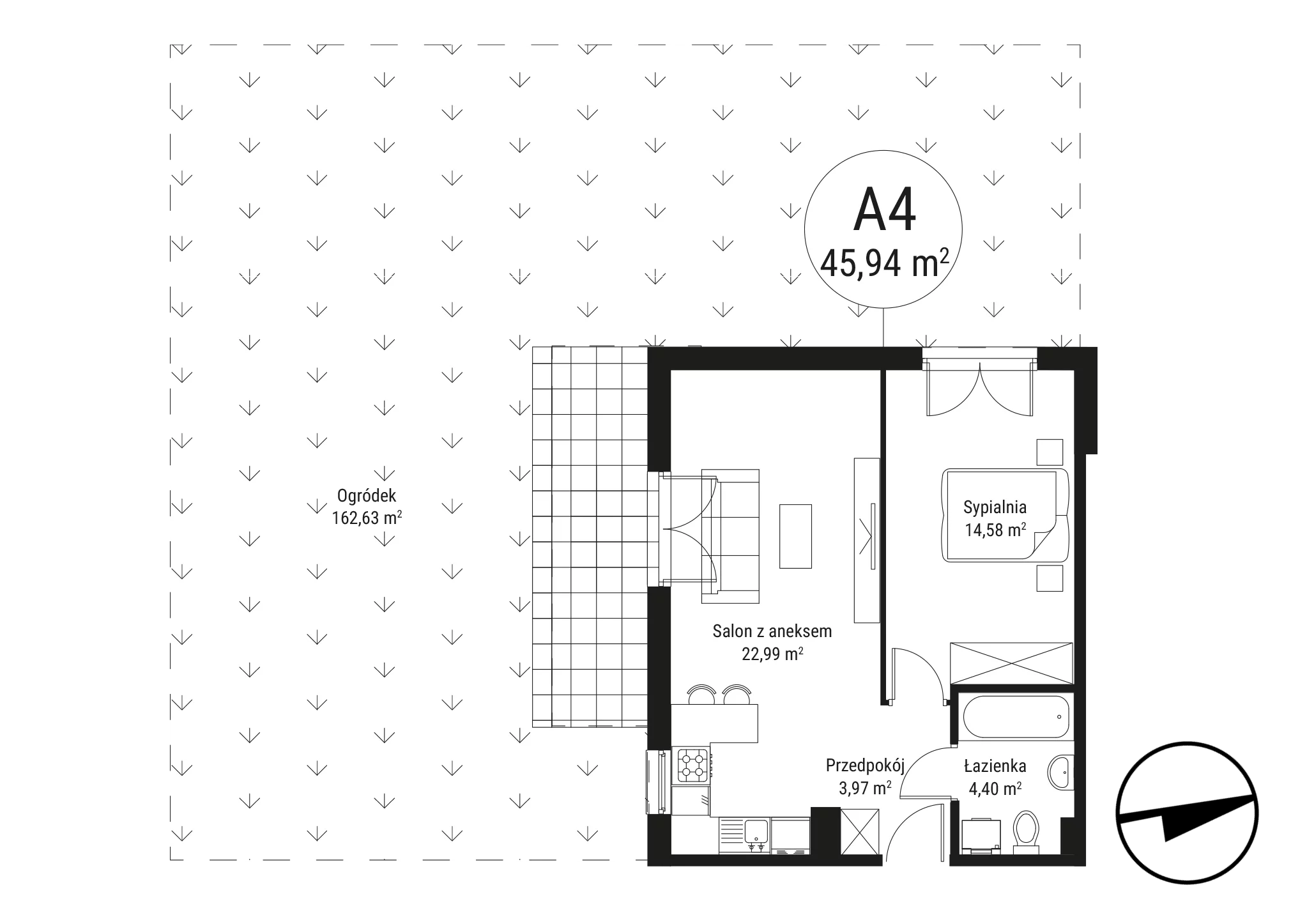 Mieszkanie 45,94 m², parter, oferta nr A.04, Nowa Namiarkowa, Będzin, ul. Namiarkowa 15D