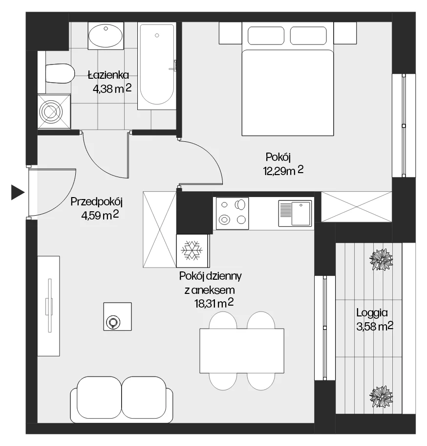 2 pokoje, mieszkanie 39,57 m², piętro 4, oferta nr mieszkanie G1-85, Piasta Park VI, Kraków, Mistrzejowice, Osiedle Piastów, Osiedle Piastów 63