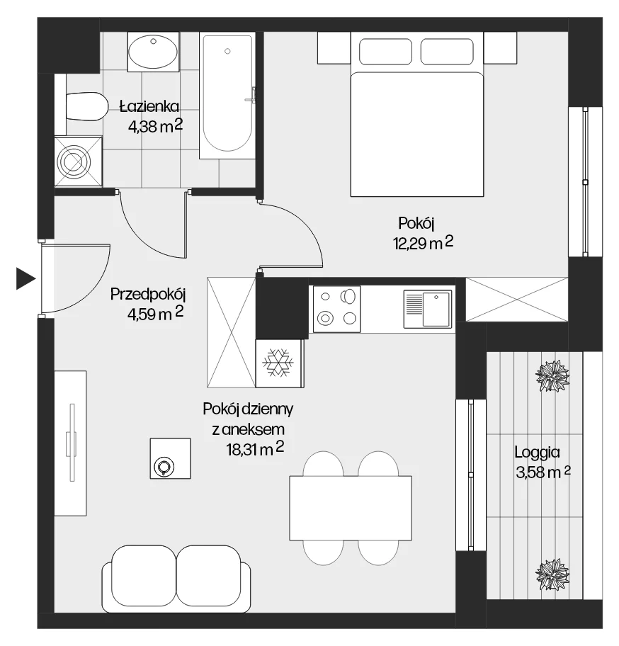 2 pokoje, mieszkanie 39,57 m², piętro 1, oferta nr mieszkanie G1-67, Piasta Park VI, Kraków, Mistrzejowice, Osiedle Piastów, Osiedle Piastów 63