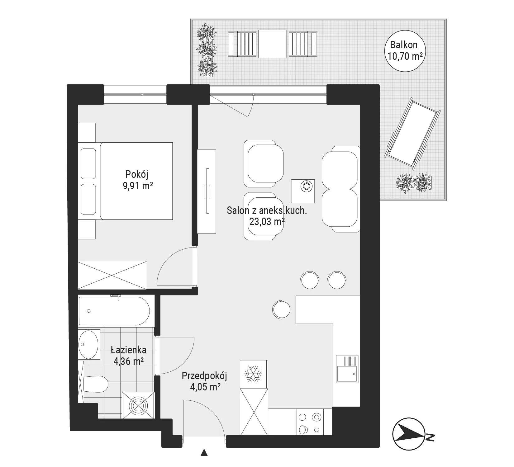 2 pokoje, mieszkanie 41,17 m², piętro 4, oferta nr E53, Na Koszutce II, Katowice, Śródmieście, Koszutka, ul. Słoneczna 1
