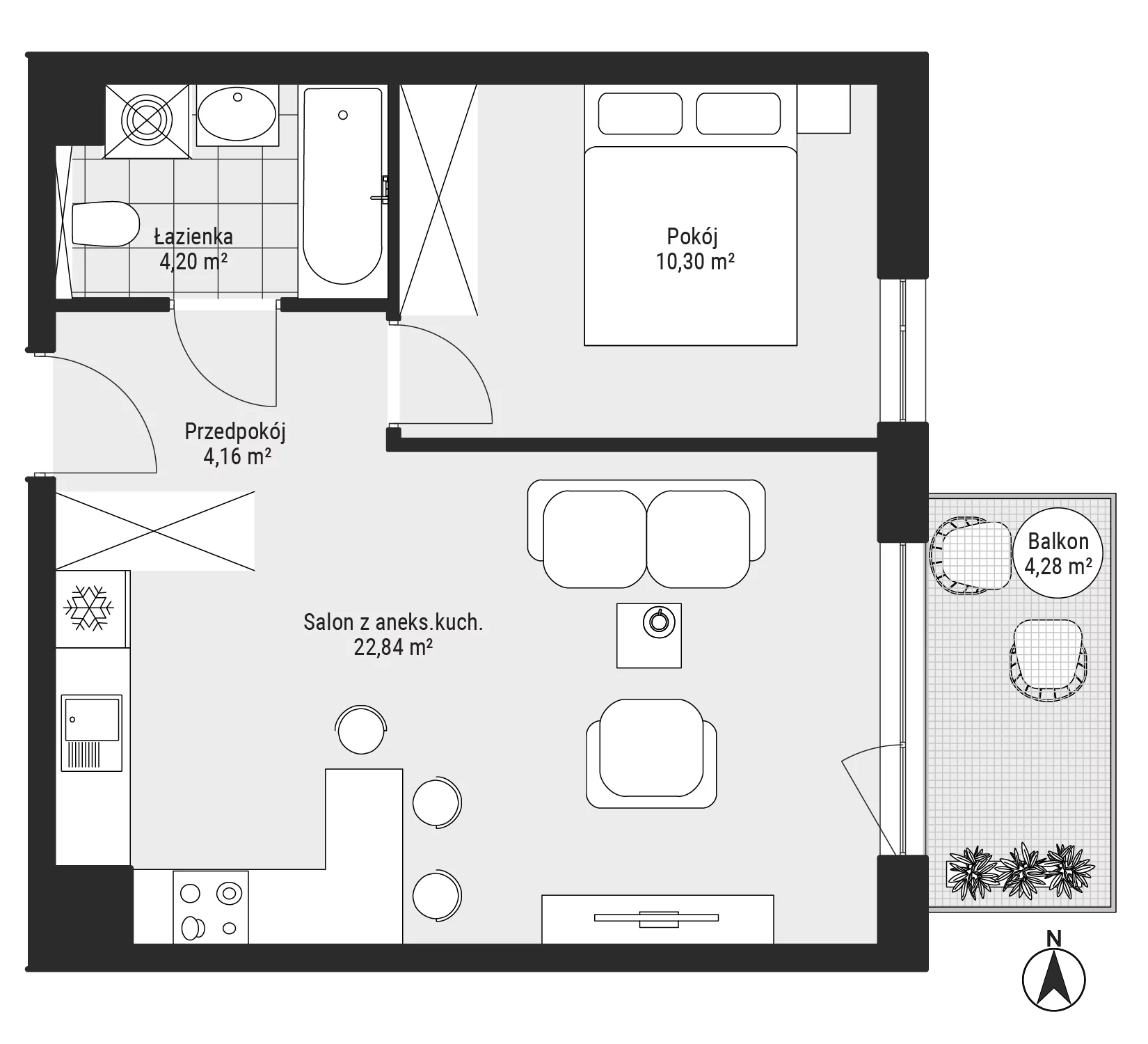 2 pokoje, mieszkanie 41,50 m², piętro 4, oferta nr F1-28, Na Koszutce II, Katowice, Śródmieście, Koszutka, ul. Słoneczna 1