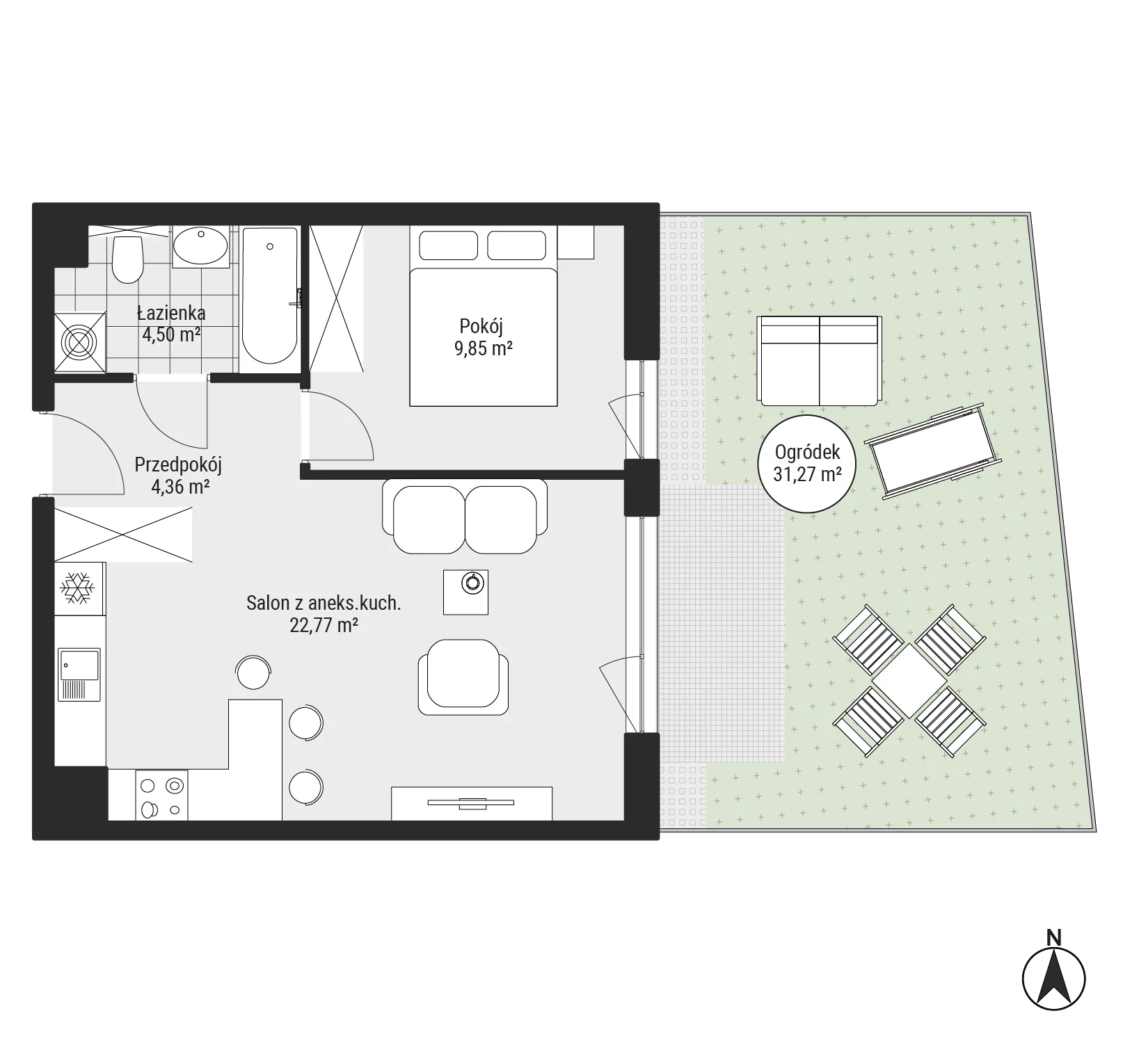 Mieszkanie 41,48 m², parter, oferta nr F1-03, Na Koszutce II, Katowice, Śródmieście, Koszutka, ul. Słoneczna 1