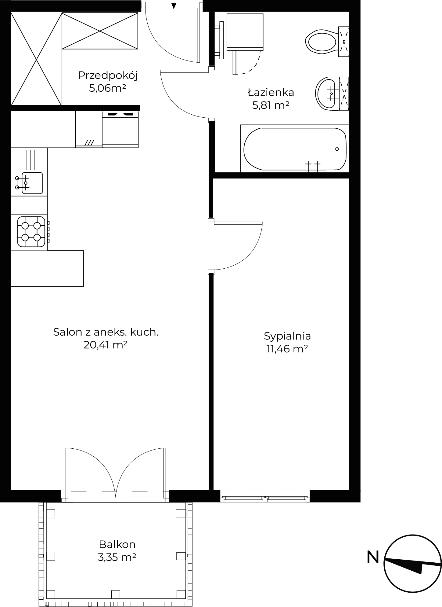 2 pokoje, mieszkanie 42,74 m², piętro 1, oferta nr C1.7, Enklawa Bukowa II, Kraków, Podgórze, Rybitwy, ul. Tadeusza Śliwiaka